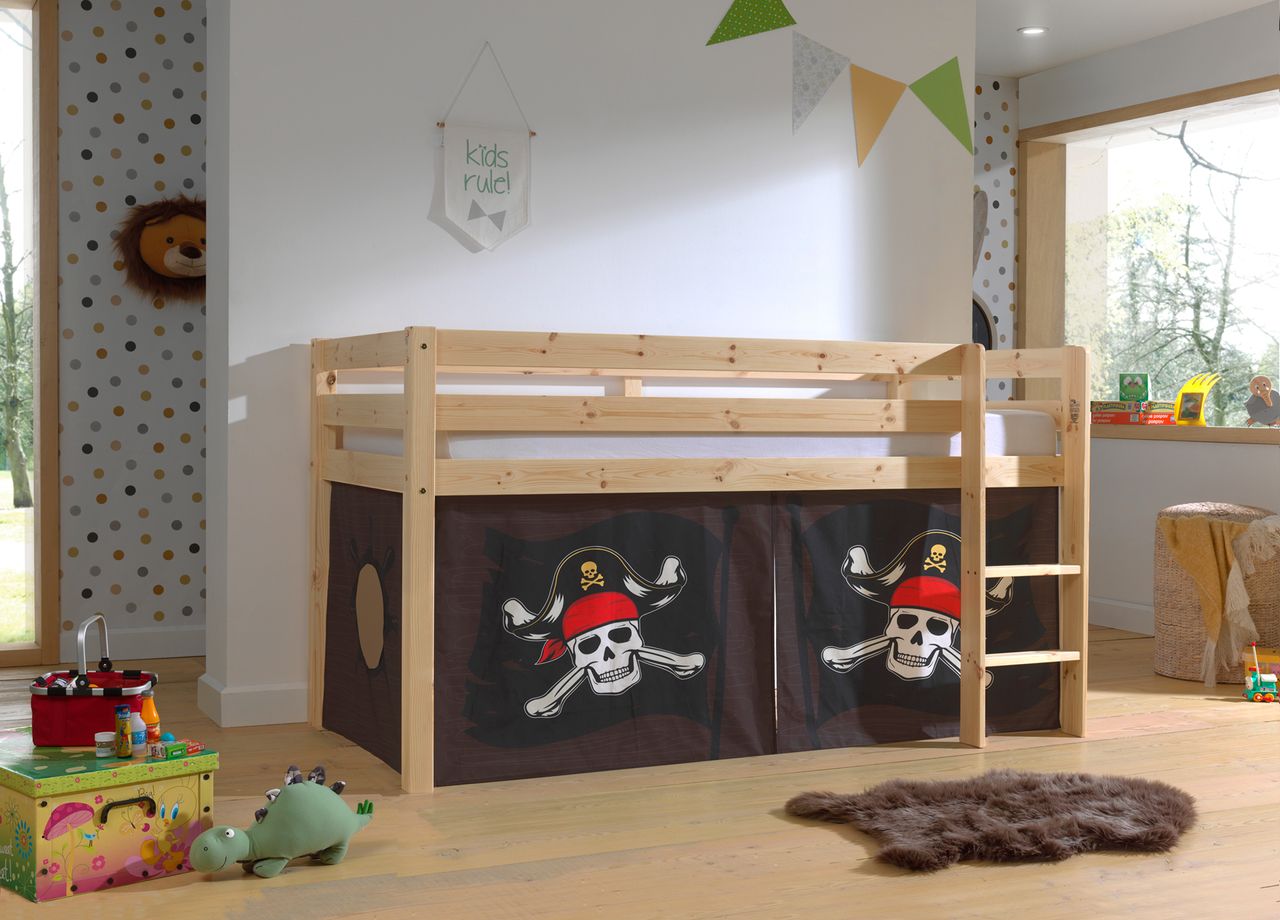 VIPACK Halbhohes Bett PINO, mit Textilset 