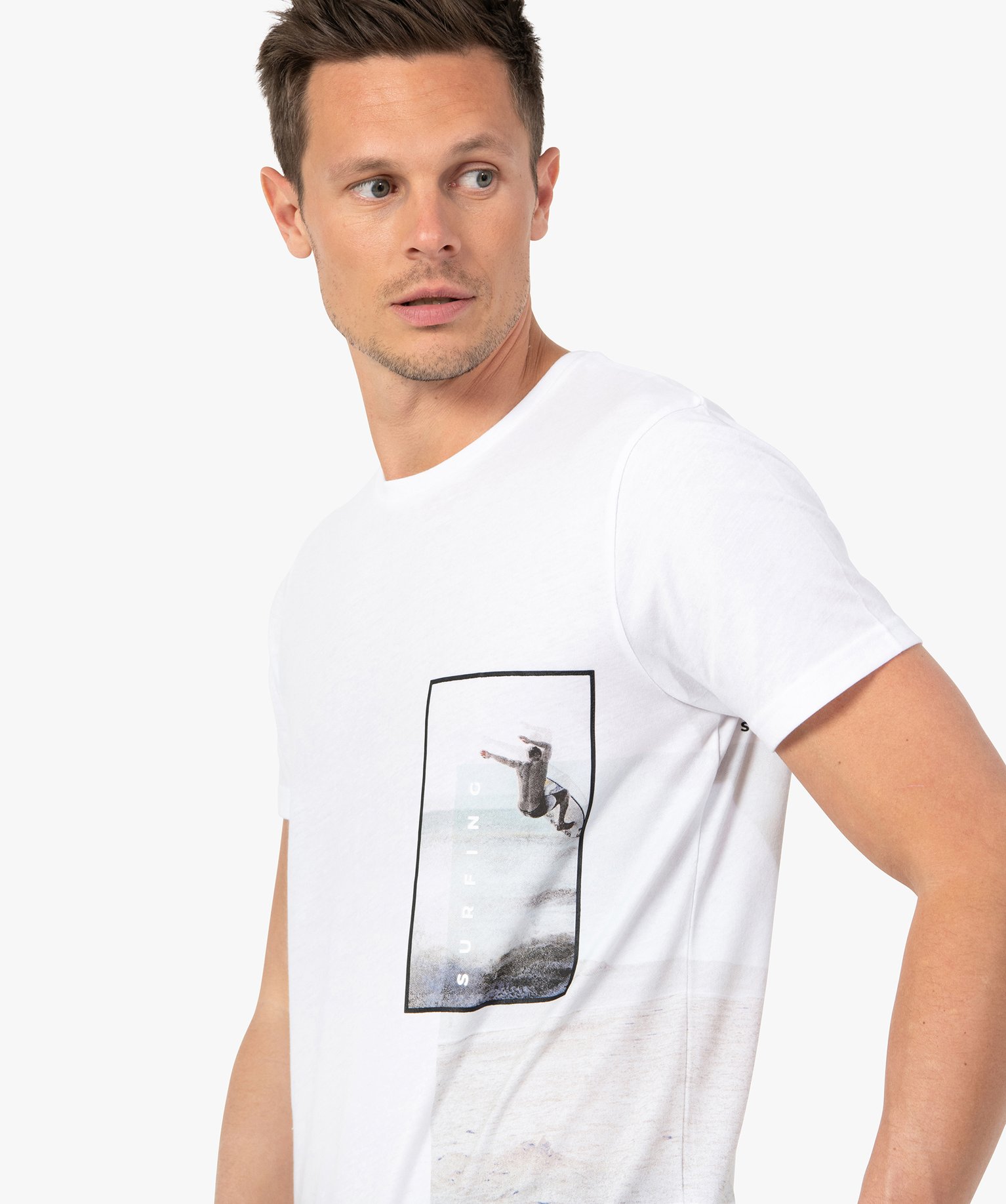 Tee-shirt homme à manches courtes motif surf blanc | GEMO