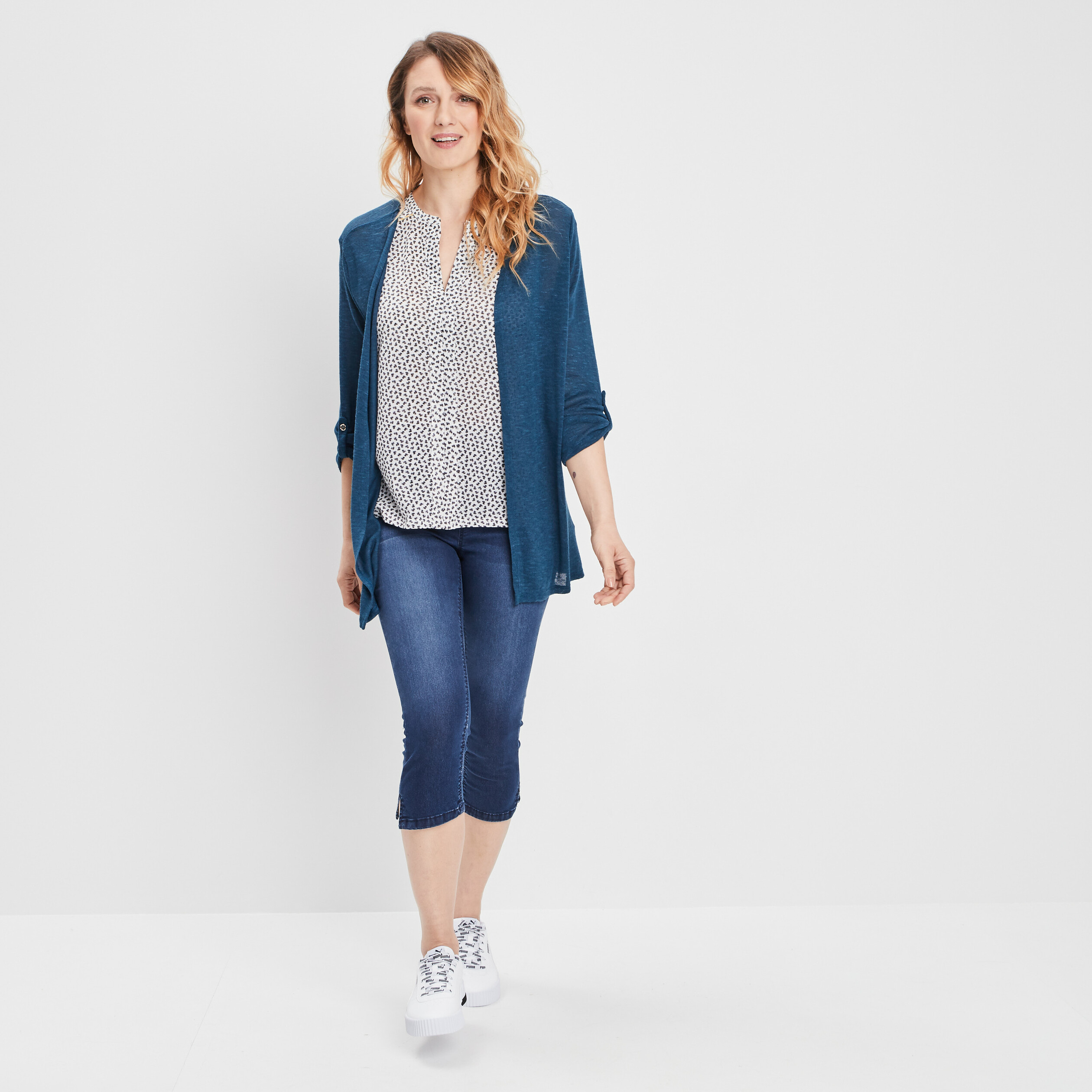 Gilet manches 3 4 bleu pétrole femme | La Halle