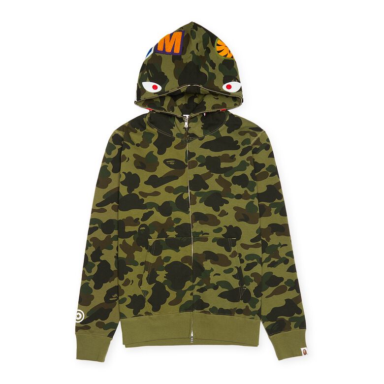 A Bathing Ape 1ST Camo Shark Full Zip Hoodie green