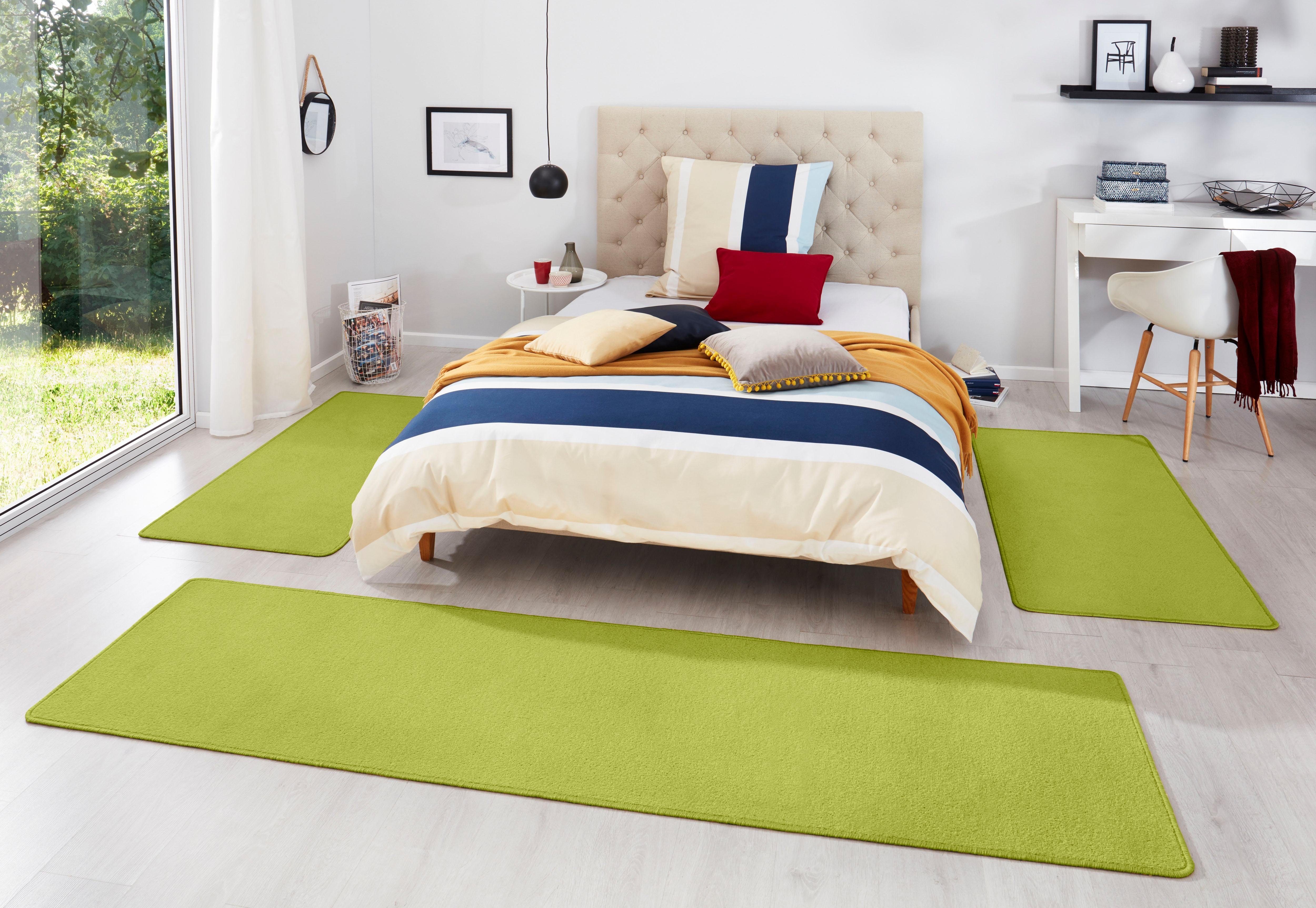 Bettumrandung Fancy HANSE Home, Höhe 7 mm, (3-tlg), Bettvorleger, 3-teiliger Läufer Set, Unifarben, Kurzflor, Bettläufer