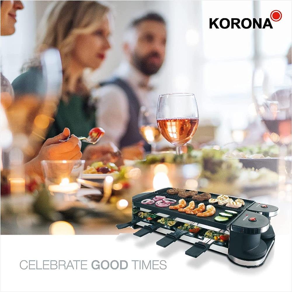 KORONA Raclette 45072 Klappbares 2in1 Raclette, drehbar, aufklappbar, verlängerbar, 8 Personen, mit Spateln