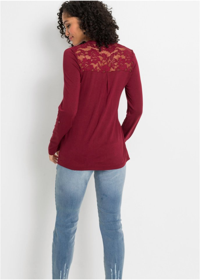 Henleyshirt mit Spitzeneinsatz