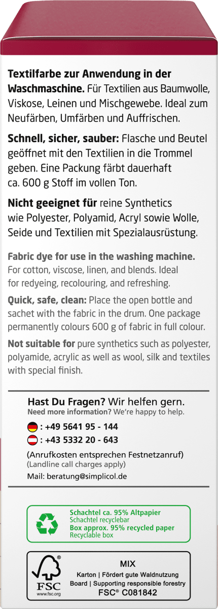 Textilfarbe intensiv Rubin-Rot, 1 St