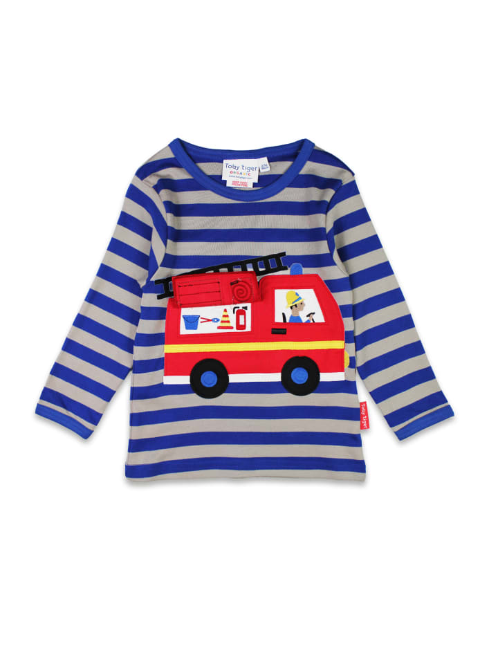 Toby Tiger Langarmshirt mit Feuerwehr Applikation in blau günstig kaufen