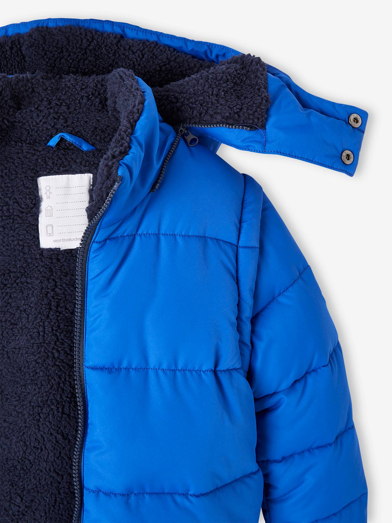 Doudoune capuche et manches amovibles garçon doublée polaire bleu électrique