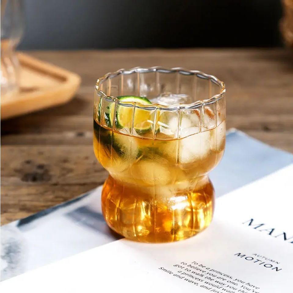 Zoha Glas Stripe Glas Getränkebecher - Cocktailbecher - Kaffebecher - 310 ml, Borosilikatglas, Hitzebeständig Trinkglas Cocktailgläser Eiskaffeegläser Tee Saft