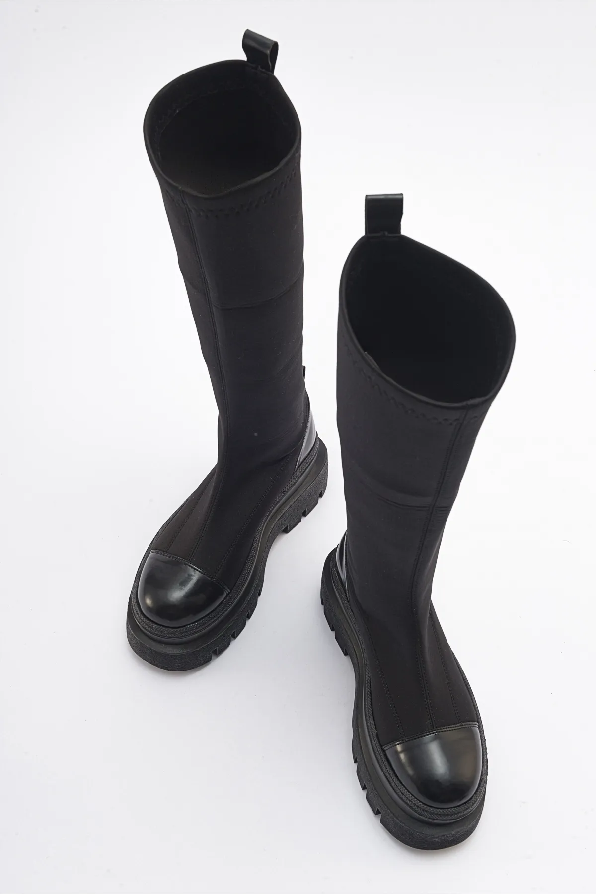 LuviShoes  CELINE Black Scuba Damenstiefel mit dicken Sohlen