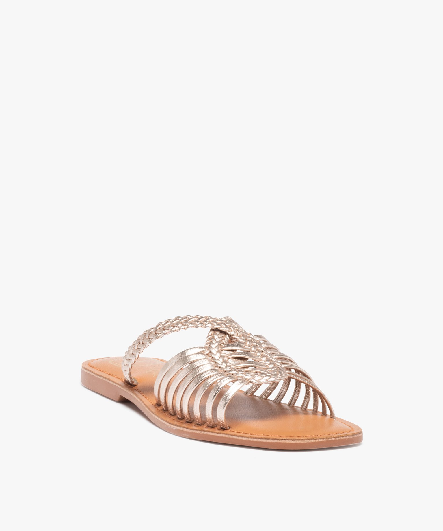 Mules femme à talon plat dessus cuir métallisé – Tanéo or | GEMO