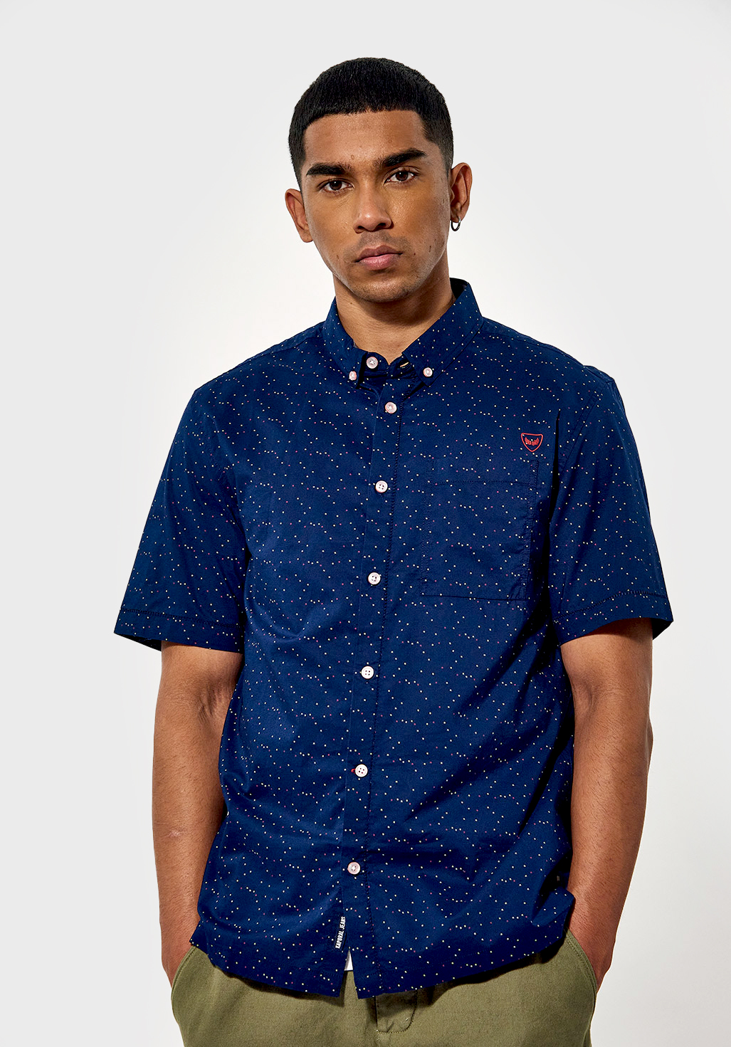 SINJI  Chemise régular bleue Homme micro imprimé all over en 100% coton