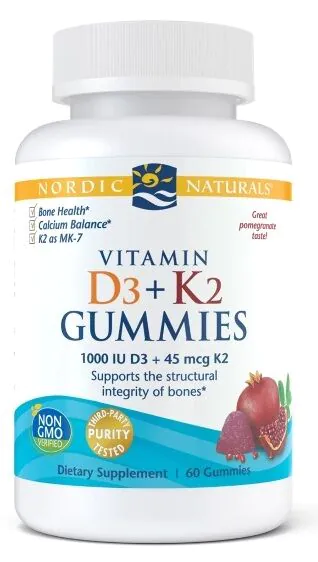 Nordic Naturals Vitamin D3+K2 Gumeni bomboni s okusom nara, želei