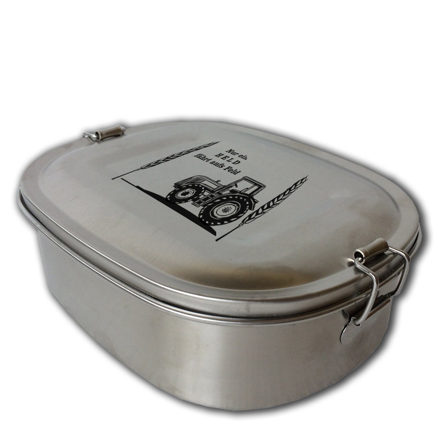 elbedruck Lunchbox Edelstahl Brotdose Lunchbox für Kinder und Erwachsene mit Gravur Traktor und Spruch 3 Größen zur Auswahl, auch als Set erhältlich Bauer Landwirt, kleine Dose (ca. 700 ml)
