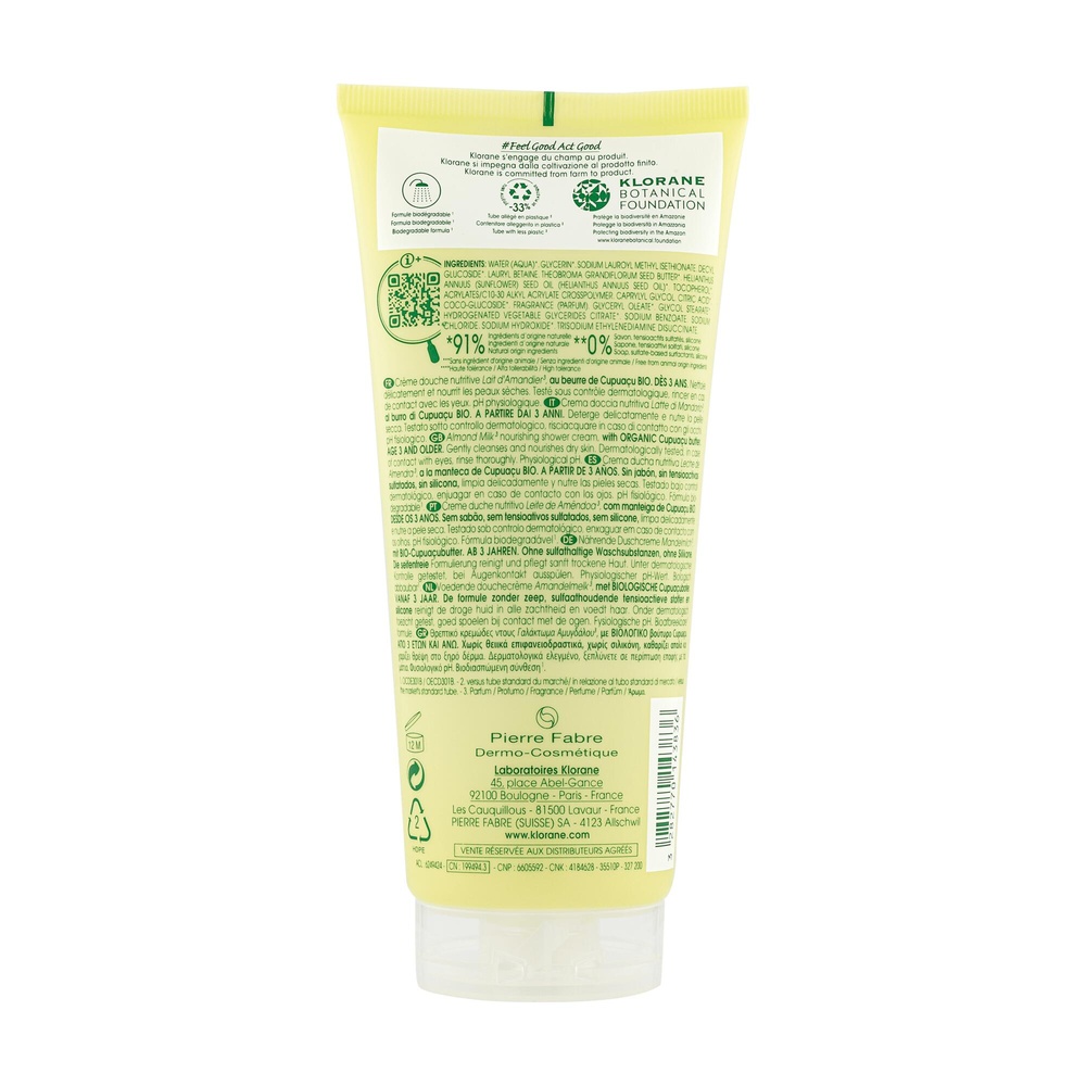 Klorane Lait d'amandier crème de douche 200ml Crème de douche