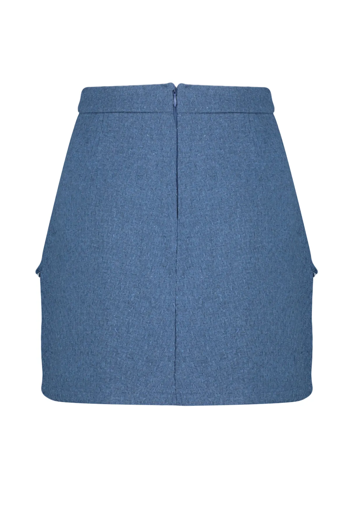 Trendyol Collection  Indigofarbener, gewebter Minirock aus Tweed-Stoff mit Quasten und Details TWOAW24ET00204