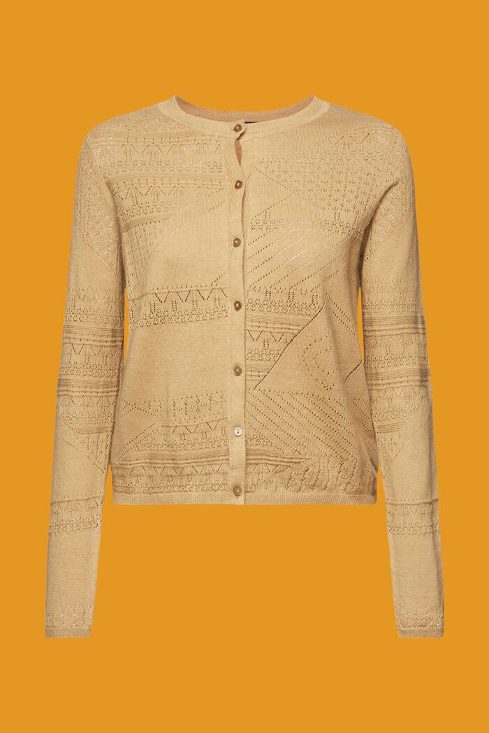 Cardigan aus Leinenmix im Pointelle-Design