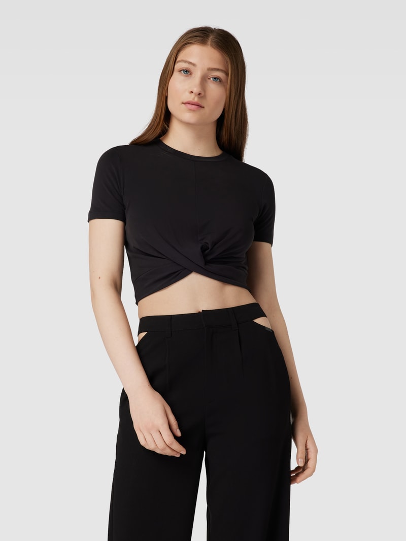 Cropped T-Shirt mit Label-Stitching in black