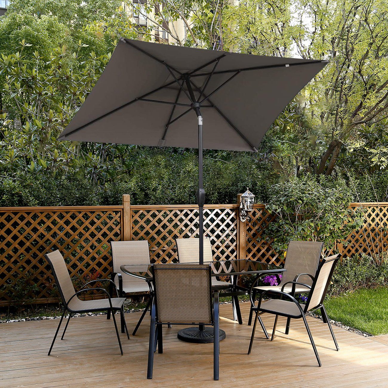 Sekey Sonnenschirm Aluminum Sonnenschirm Rechteckig 210 x 140cm Knickbar Gartenschirm, LxB: 210,00x140,00 cm, Marktschirm mit Kurbel, für Garten, Balkon, Terasse, Sonnenschutz UPF50+