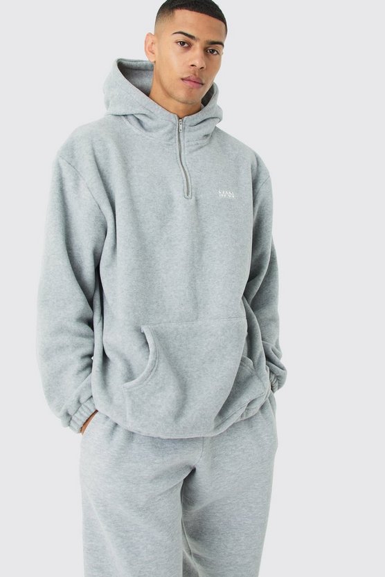 Oversize Man Fleece-Hoodie mit Reißverschluss und Trichterkragen