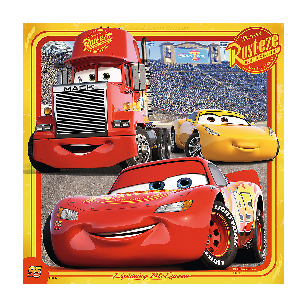 3er Set Puzzle, je 49 Teile, 21x21 cm,   Cars 3 Bunte Flitzer