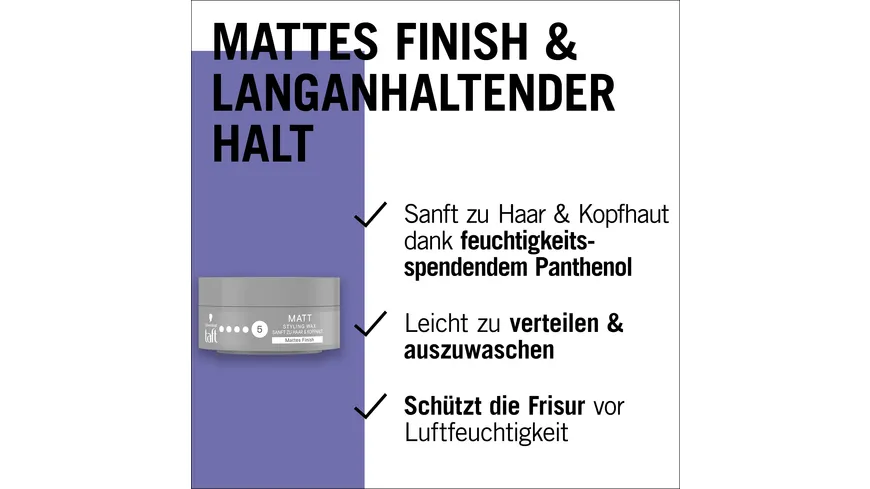 TAFT Matt Styling Wax 75ml Halt 5 Glanz 2 75 ml