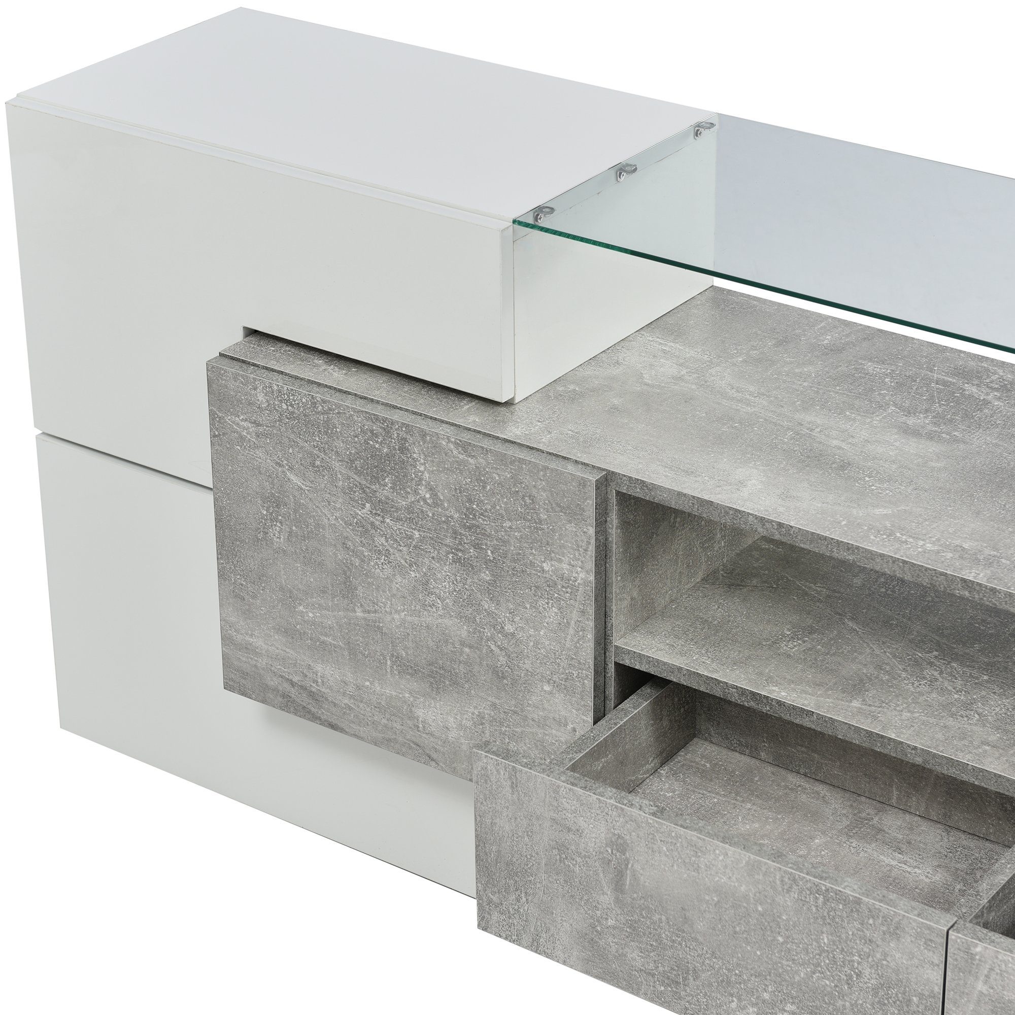OKWISH TV-Schrank Lowboard TV Schrank (1-St., Weiß+Grau, 200 cm) LED-Beleuchtung, Wohnzimmermöbel. modernes Design
