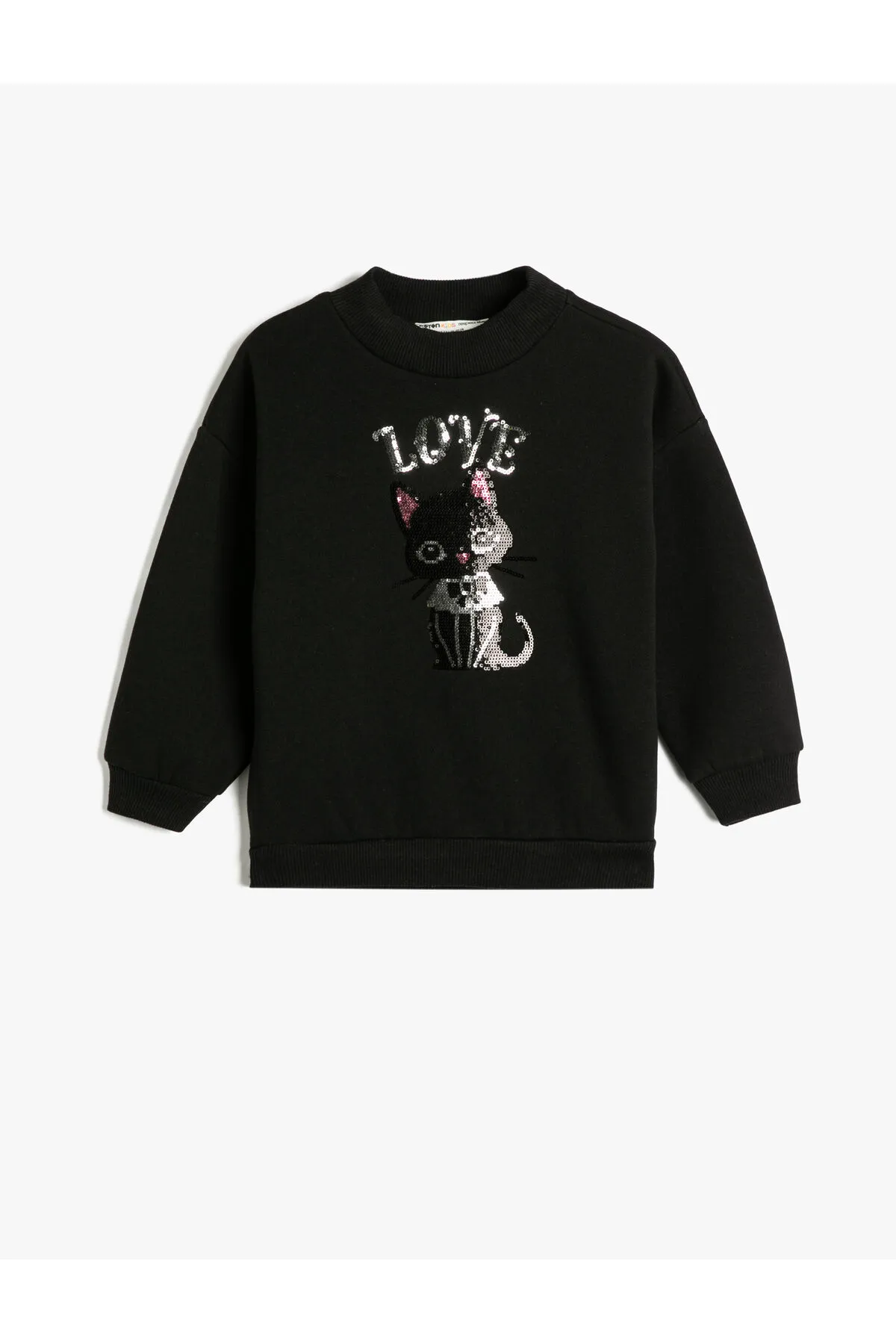 Koton  Sweatshirt mit Katzenstempel-Paillettenstickerei, roségoldenem Rundhalsausschnitt