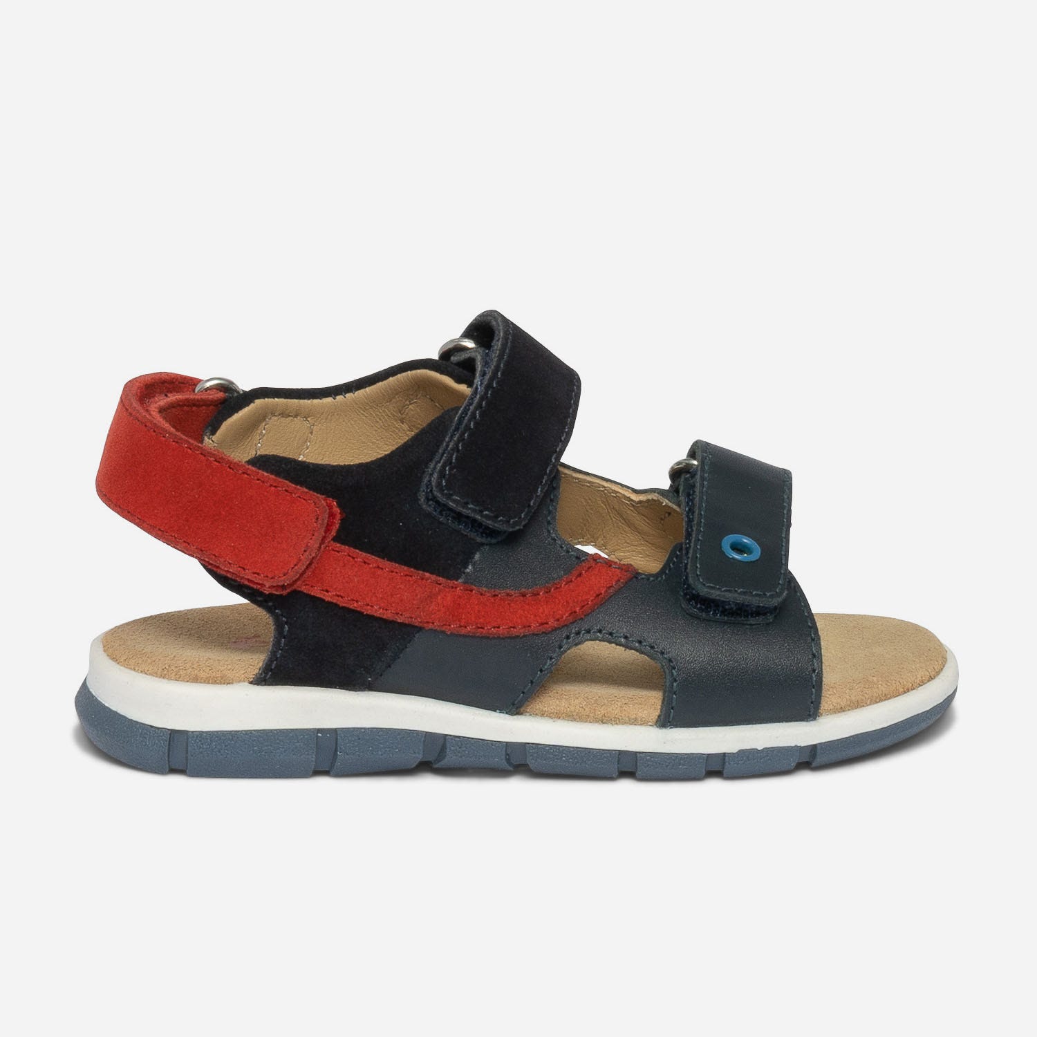 Sandale marine et rouge en cuir à scratchs