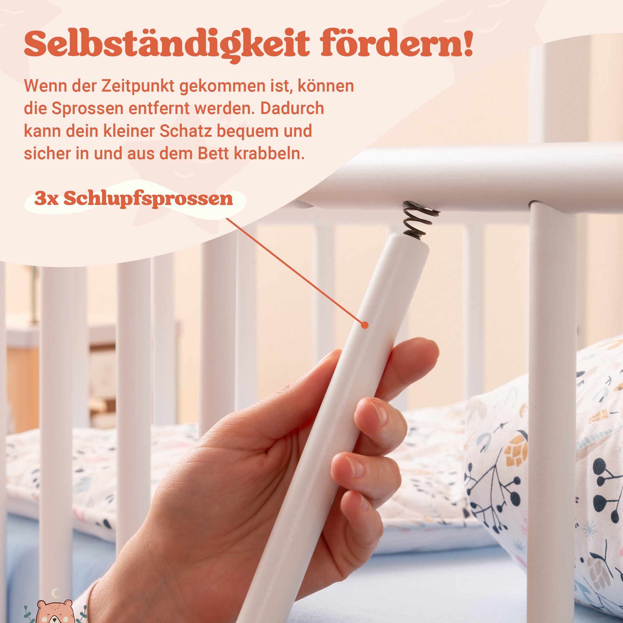 Alcube Komplettbett MILO Mitwachsendes Hausbett 3 in 1, Made in Germany I DIN EN 1130, Babybett 60x120 aus Buchenholz, Beistellbett Baby umbaubar zum Sofa