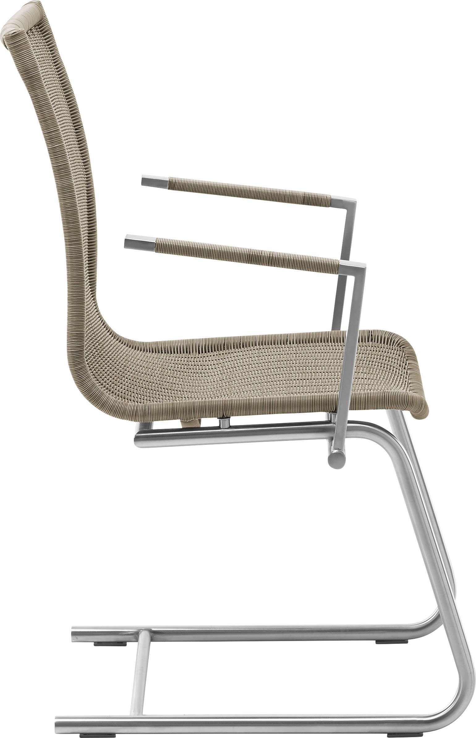 WK WOHNEN Freischwinger WK 7400, Rundrohrgestell in Edelstahloptik, Vollgeflecht, mit Armlehne