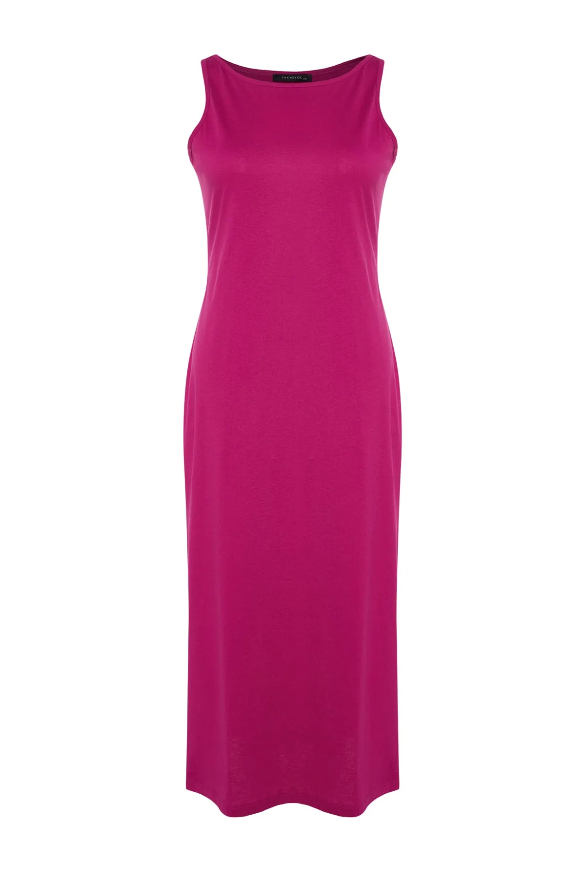 Trendyol Curve  Fuchsiafarbenes Shift-Strickkleid mit Rundhalsausschnitt und Schlitz TBBSS22AH0162