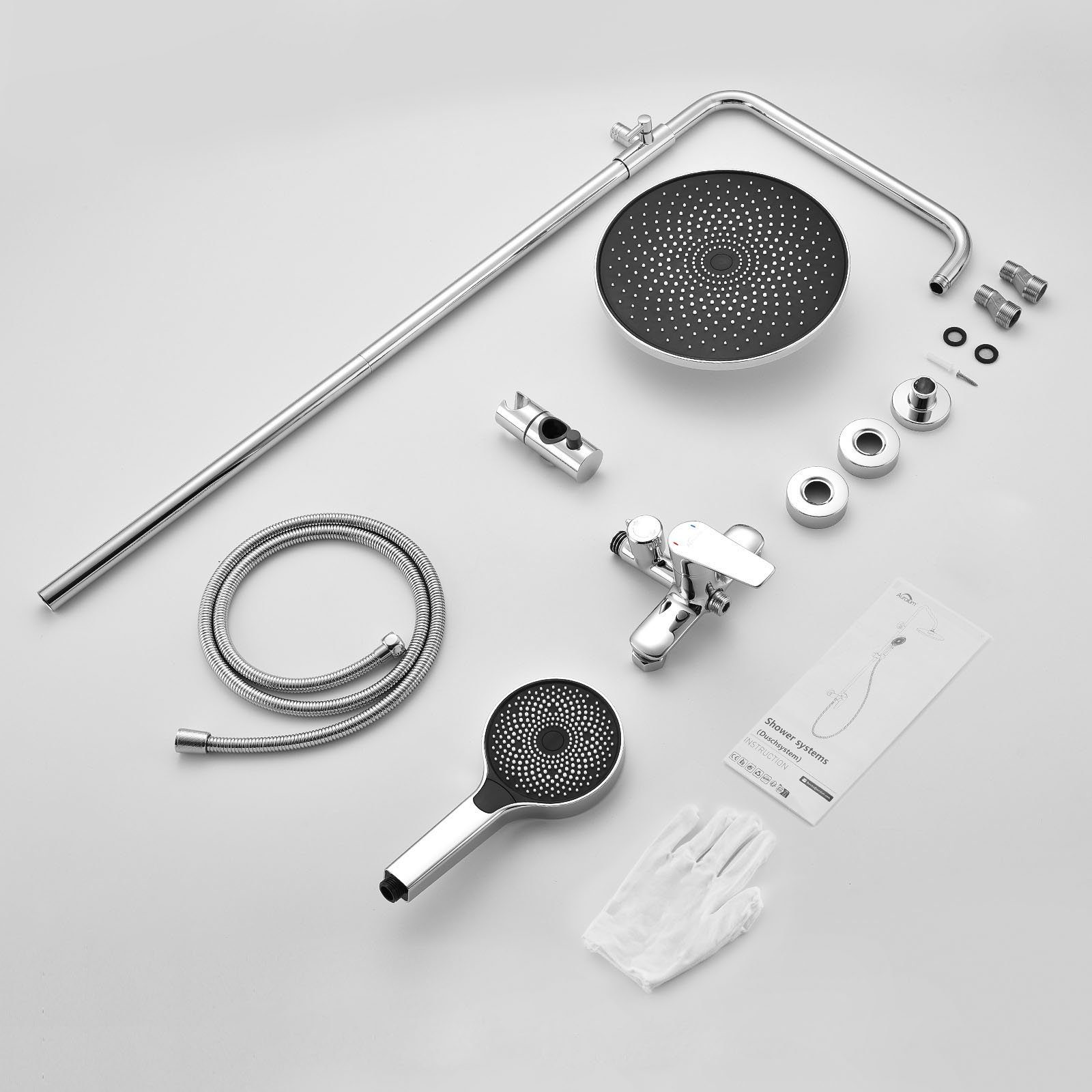 Auralum Duschsystem Duschset Duschkopf-Mischbatterie 2-Funktion Regendusche, Höhenverstellbar, Duscharmatur Komplettset