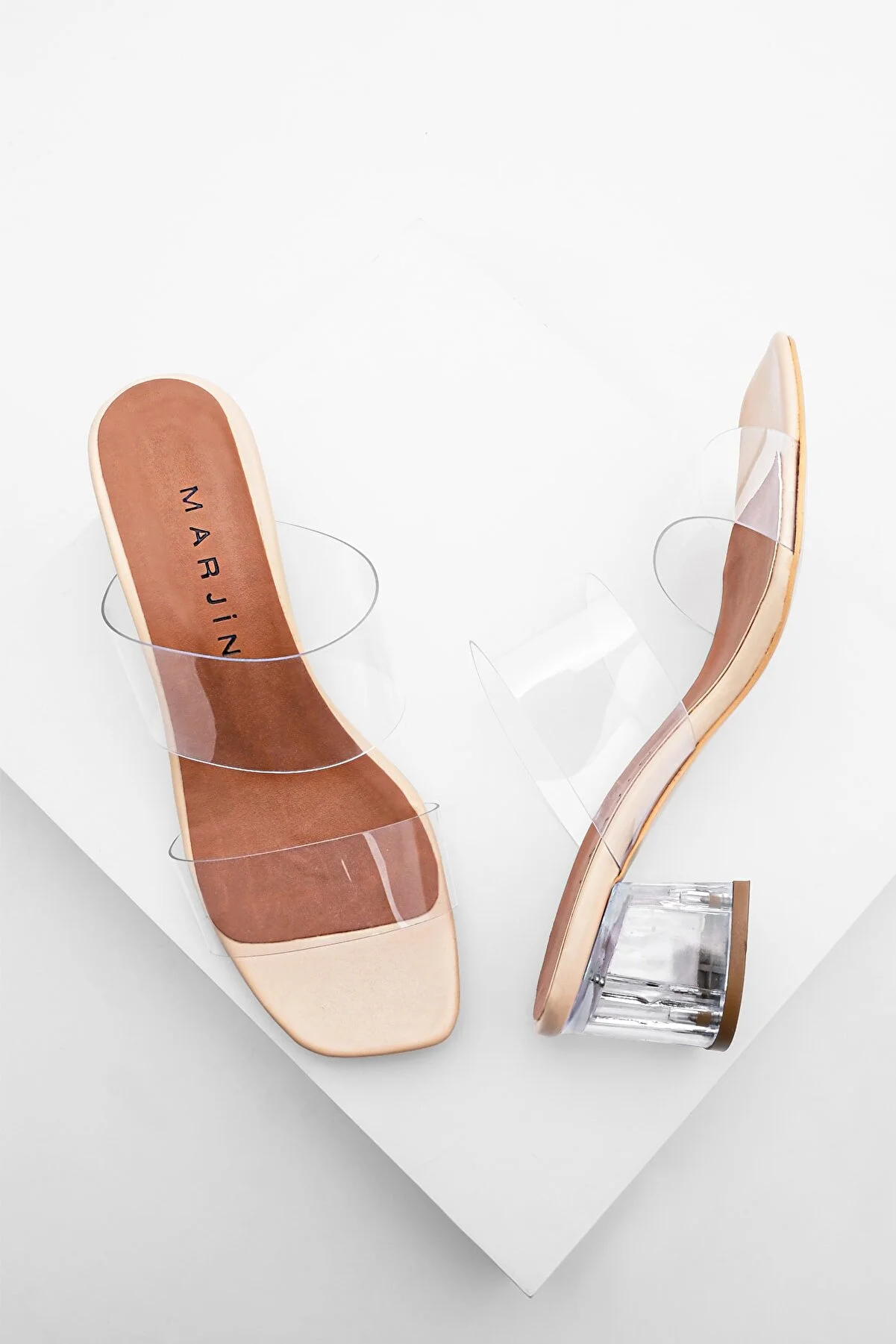 Marjin  Transparente Hausschuhe mit transparentem Absatz und Band für Damen Yesva Beige