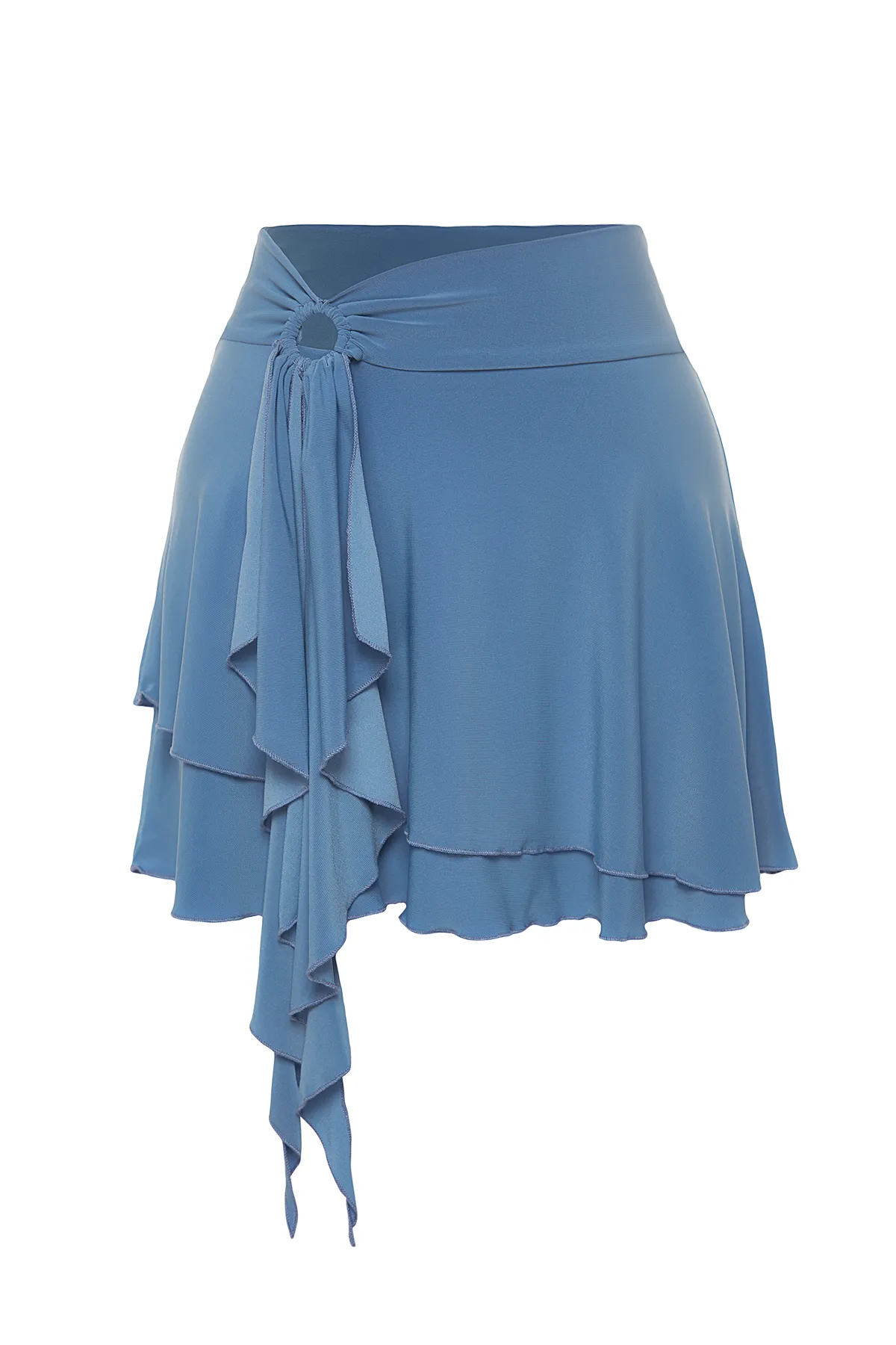 Trendyol Collection  Blauer Mini-Strickrock mit Volant und Rüschendetail TWOAW24ET00214