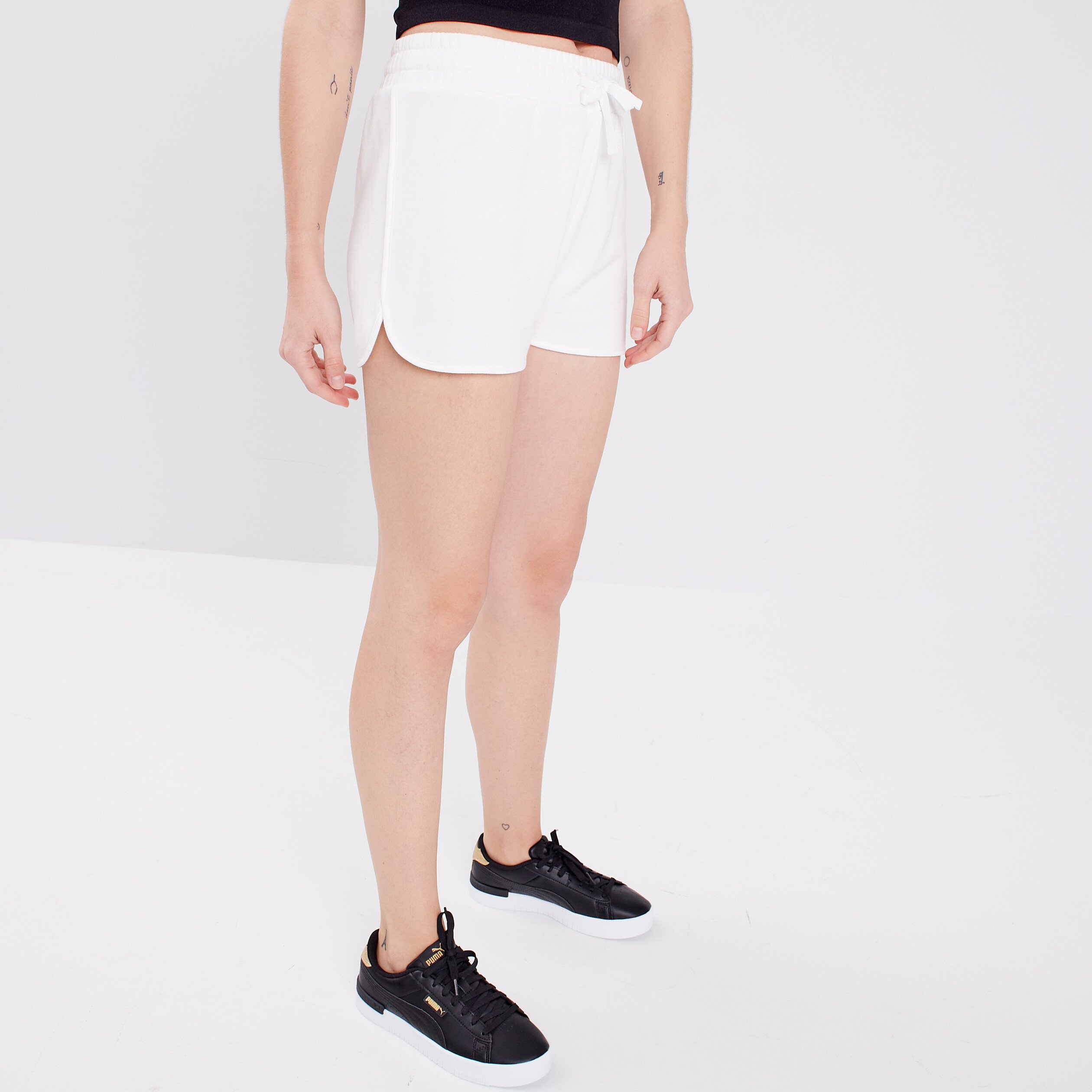 Jogging-Short droit taille élastiquée blanc femme | La Halle