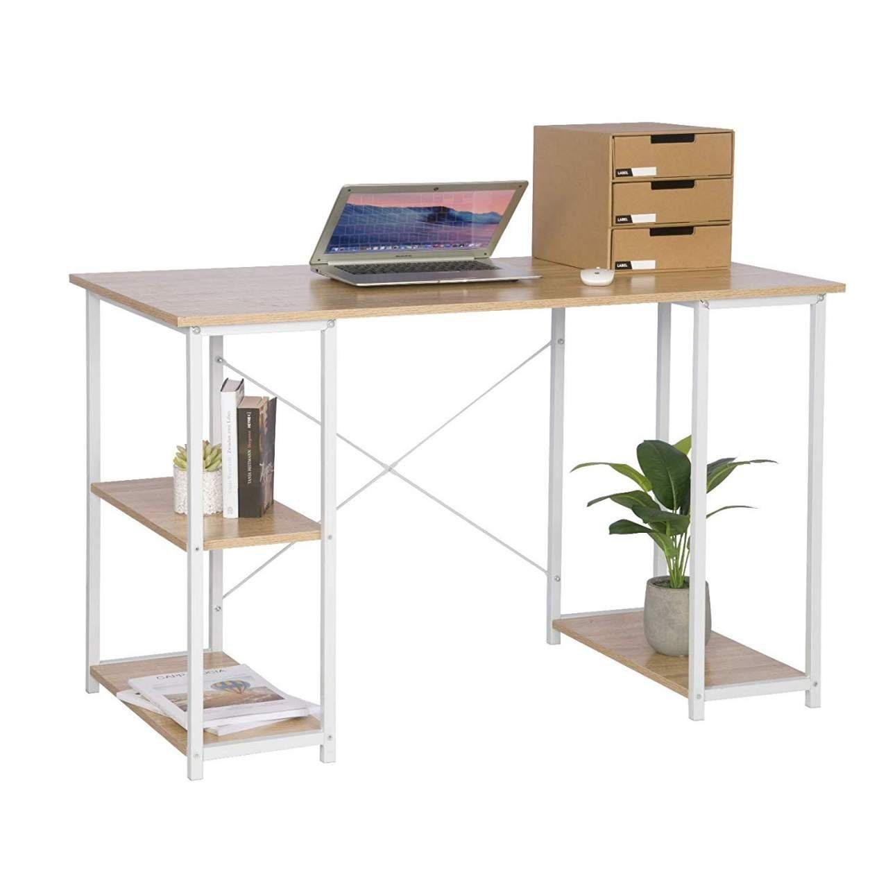 Woltu Schreibtisch (1-St), aus Holz und Stahl, mit Ablage, ca. 120x60x75 cm