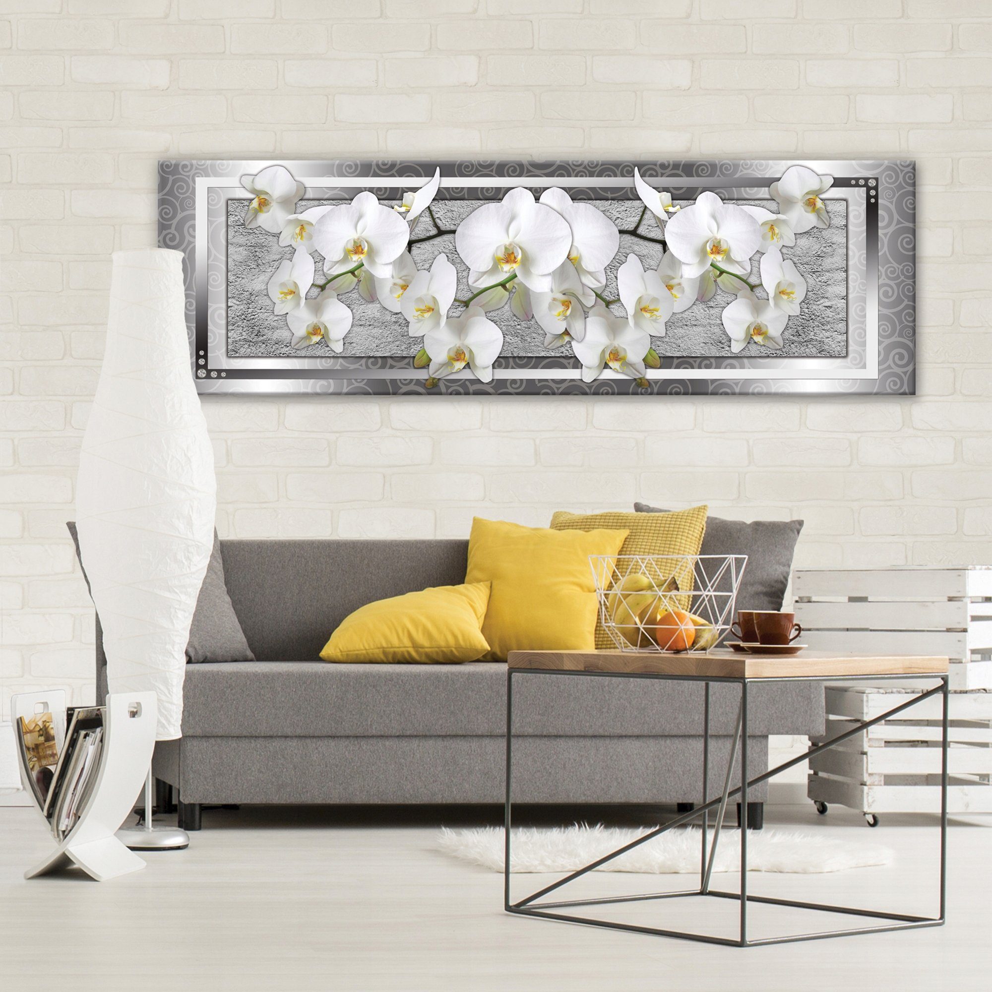 Wallarena Leinwandbild Blumen Abstrakt Orchidee Wandbild 145x45 cm Groß XXL Wandbilder Leinwandbilder Modern Canvas Kunstdruck Bild Auf Leinwand Bilder Panoramabild für Wohnzimmer Schlafzimmer, Blumen (Einteilig), Aufhängefertig