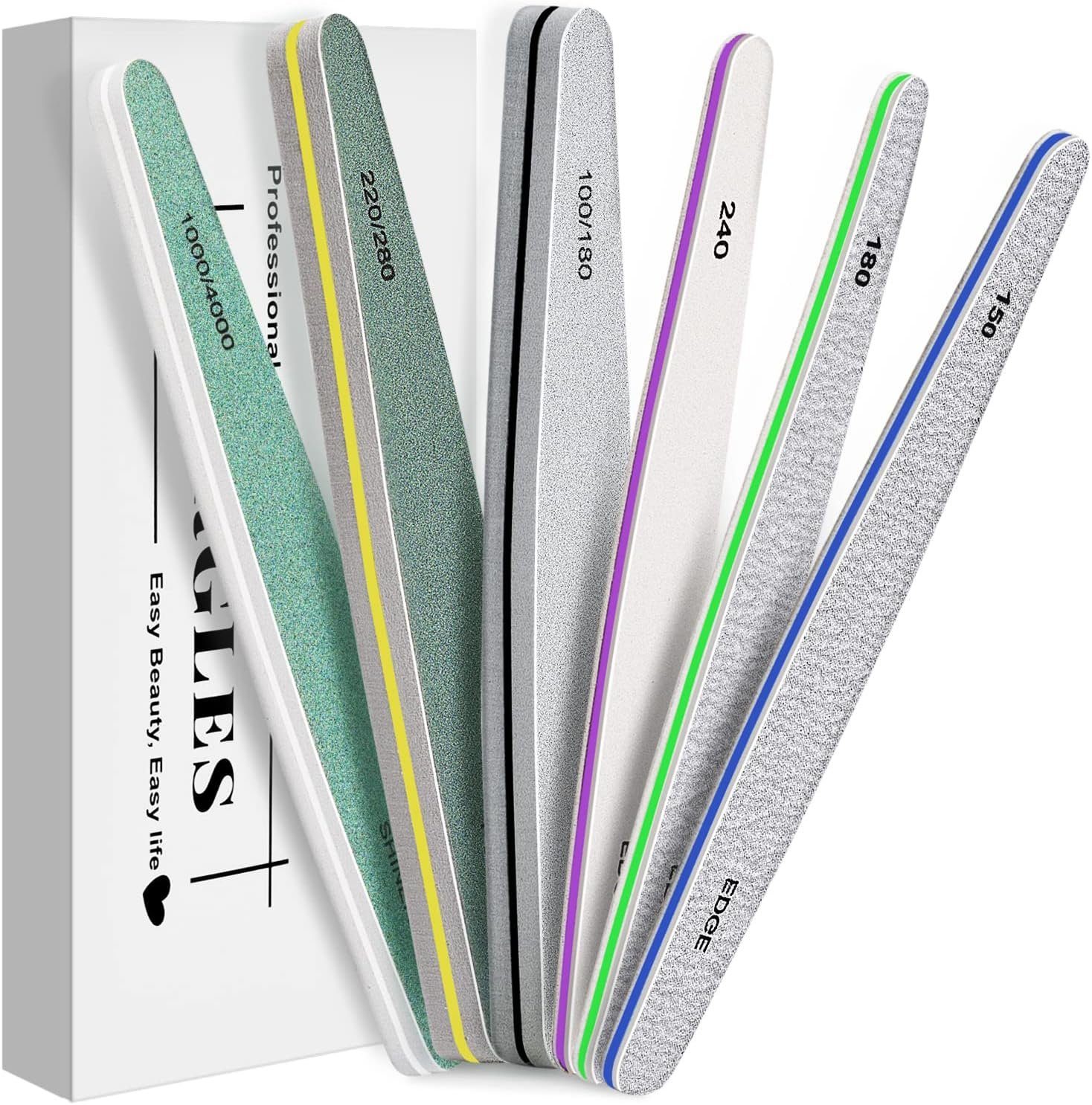 Directin Sandblatt-Nagelfeile Profi Nagelfeile Set, Nagelfeilen Set, Doppelseitige Nagel Buffer, 6 Stücke, für natürliche Nägel und Gelnägel, 6 Stücke, natürliche Manikürefeile