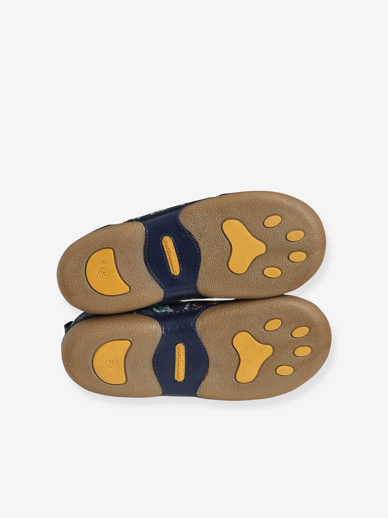 Chaussons élastiqués garçon en cuir marine imprimé