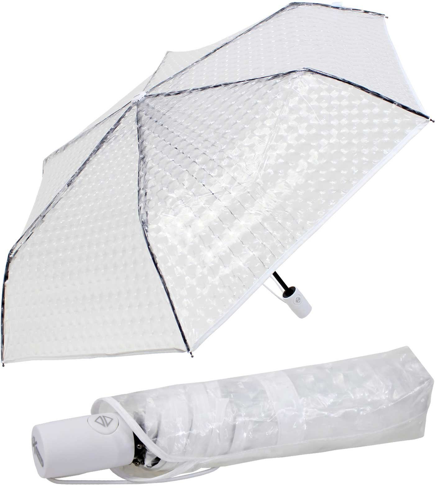 iX-brella Taschenregenschirm Minischirm Transparent Automatik mit Lens-Effekt, in weiß, rot und schwarz