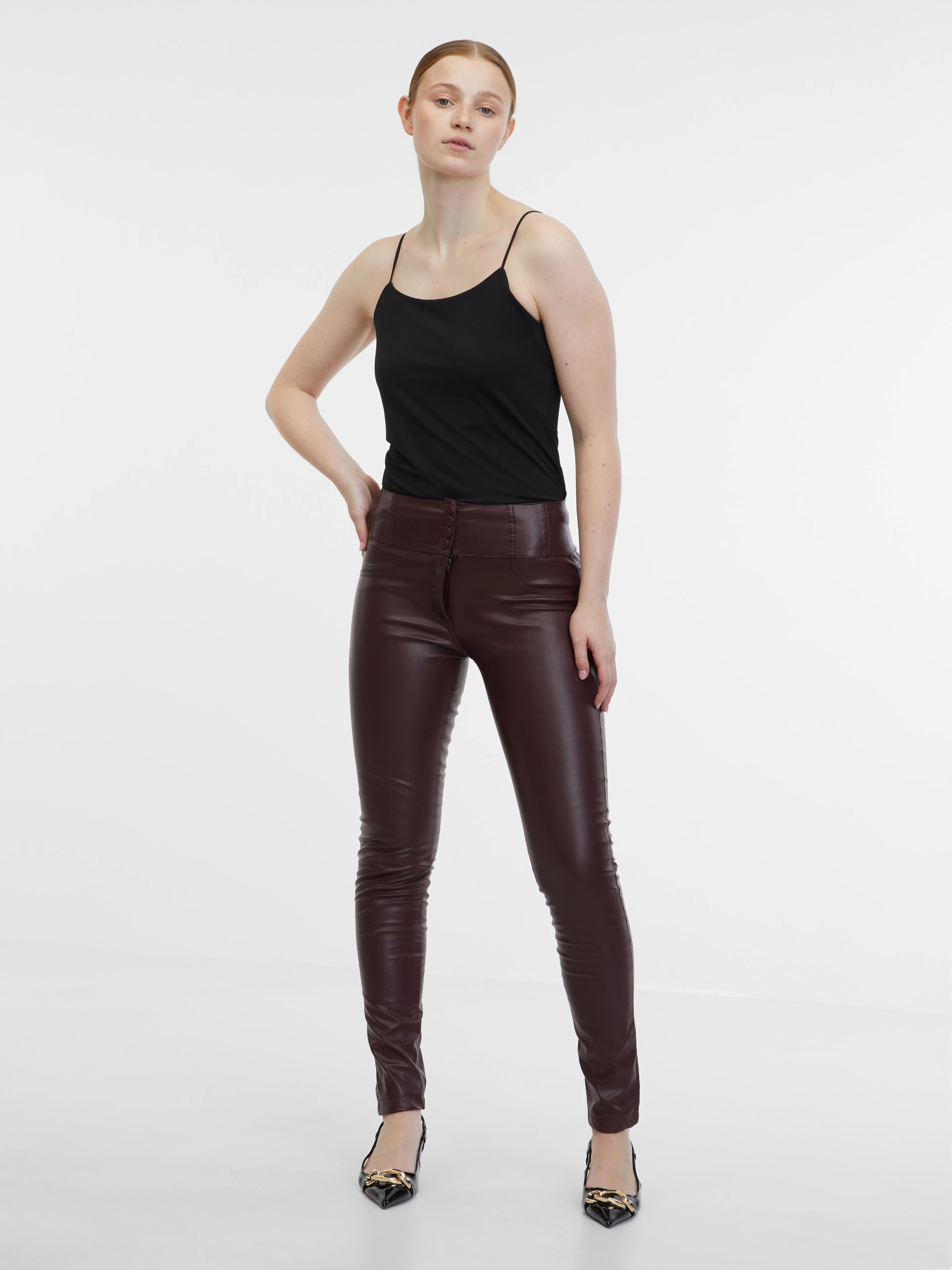 Burgunderfarbene Damen Kunstlederhose ORSAY