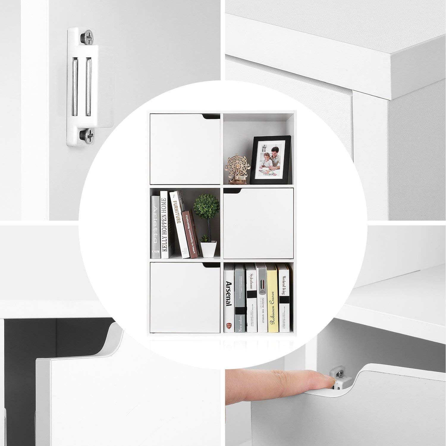 Homfa Bücherregal mit 3 Türen, Standregal, Regal Weiß aus Holz 60x29x90 cm