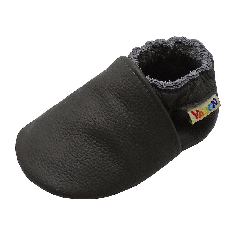 Yalion Weiche Leder Lauflernschuhe Hausschuhe Lederpuschen Grau Krabbelschuh