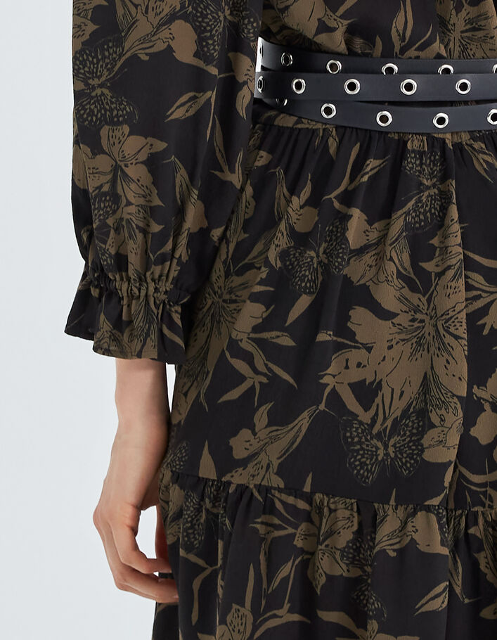 Robe noire imprimé fleurs de lys Femme