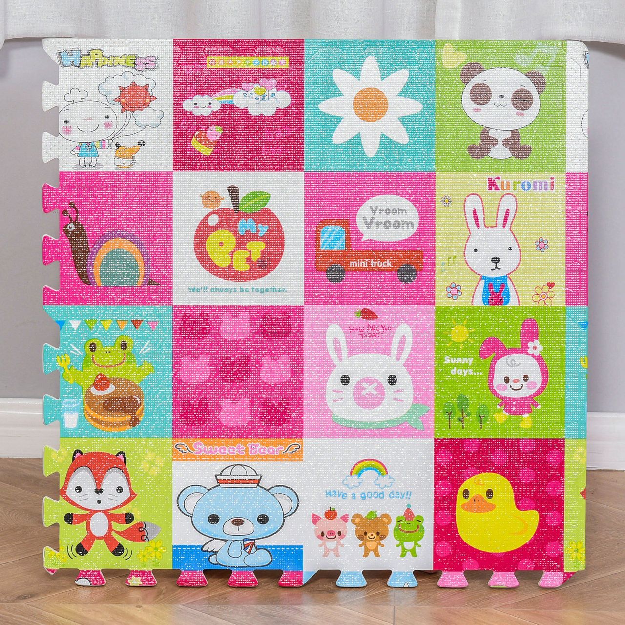 HOMCOM Puzzlematte für Babys Kinder Spielmatte spiel erziehung klappbar EVA foam Tiere Muster 61,5 x 61,5 cm