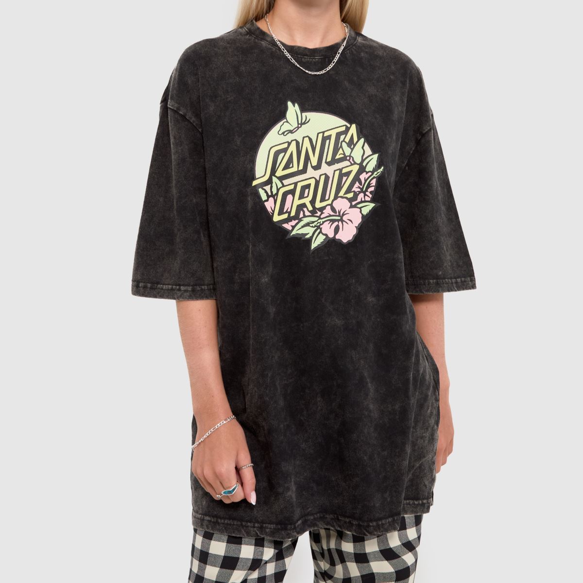 Santa Cruz – Svart, prickig oversized t-shirt med flight-motiv
