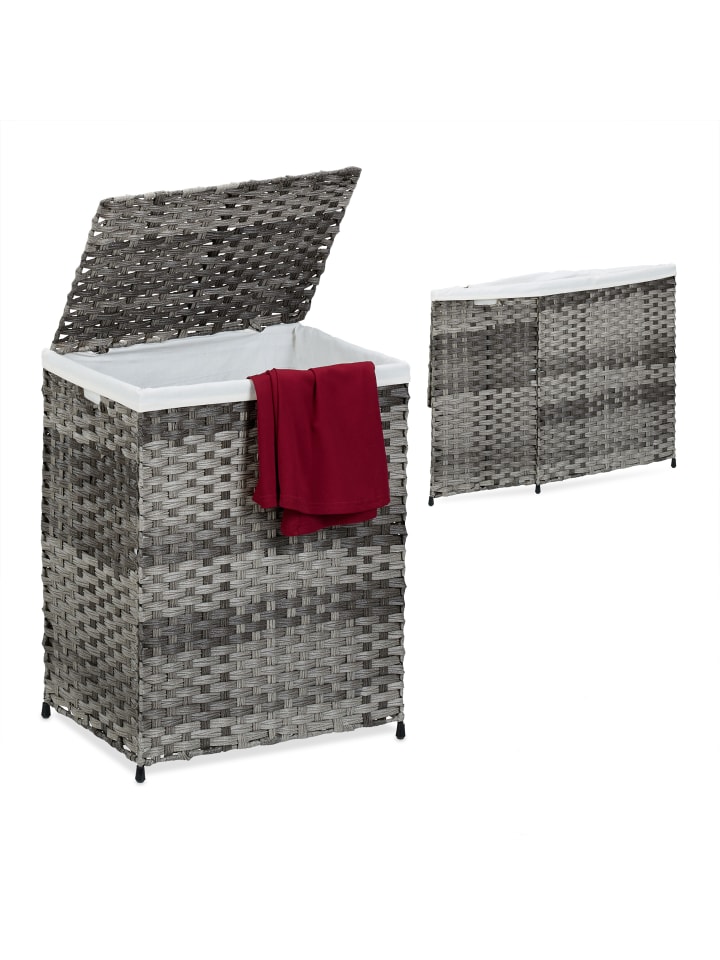 relaxdays Wäschekorb in Grau/ Beige - (B)46 x (H)60 x (T)34 cm günstig kaufen onesize