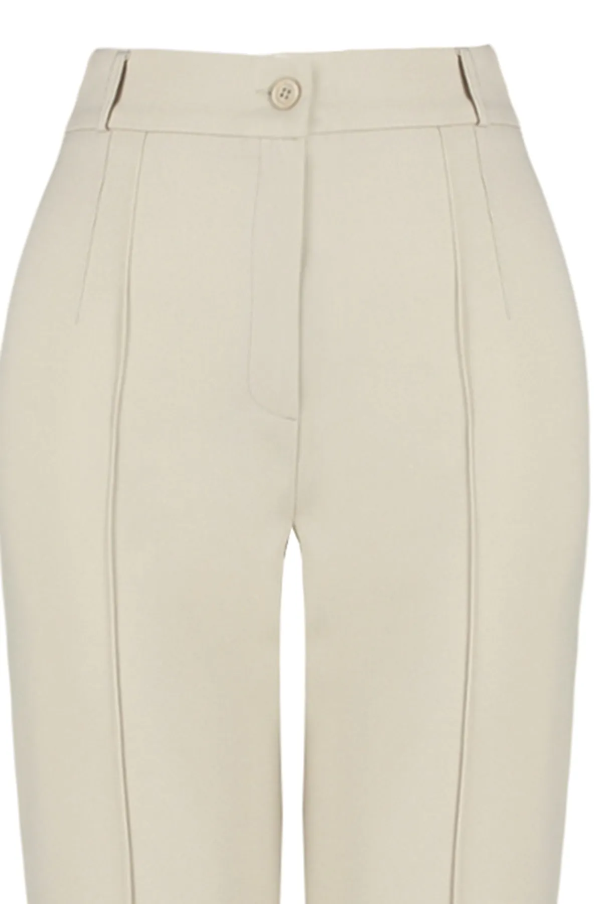 Trendyol Collection  Nerzfarbene, gerade geschnittene, gerippte, gewebte Hose mit hoher Taille TWOSS21PL0093