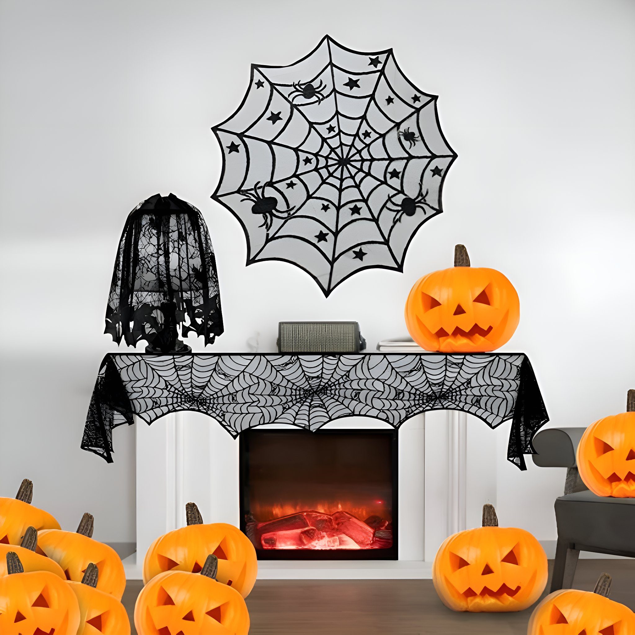 Suzakuin Arbeitsplatte Halloween Spinnennetz Tischtuch Tischfahne Mantel Schal Lampenschirm