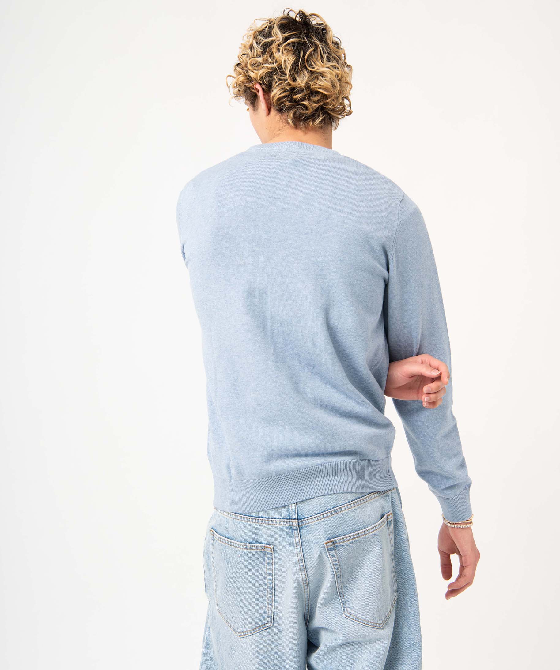 Pull homme à col rond en coton bleu | GEMO