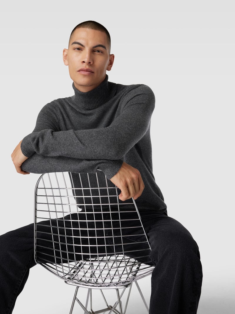 Strickpullover mit Rollkragen aus Kaschmir in anthrazit meliert